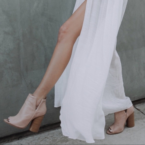 Nude Cylinder Heel Peep Toe Booties - Picture 4 of 5